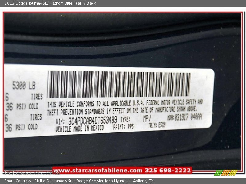 Fathom Blue Pearl / Black 2013 Dodge Journey SE