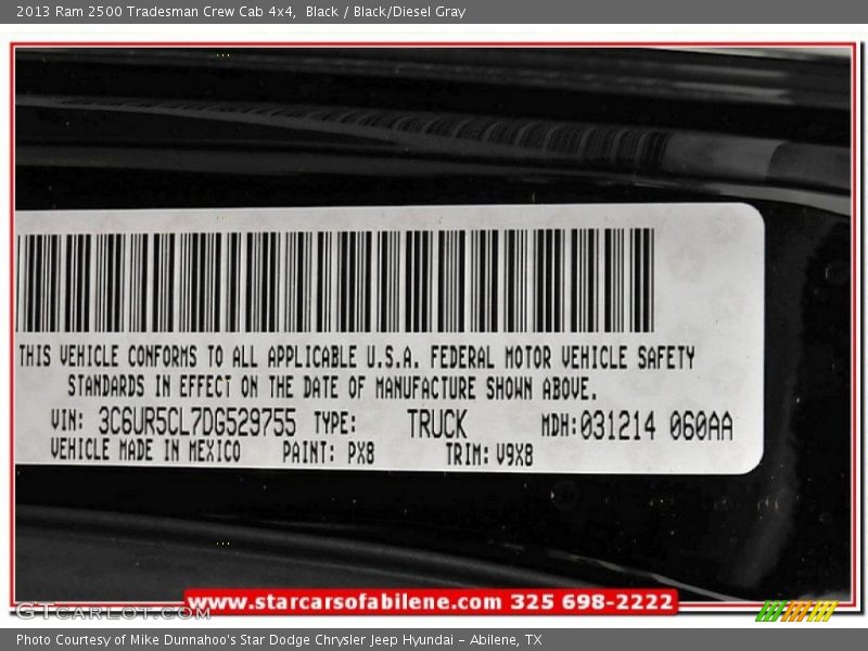 Black / Black/Diesel Gray 2013 Ram 2500 Tradesman Crew Cab 4x4