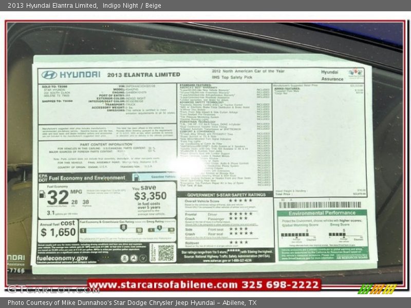 Indigo Night / Beige 2013 Hyundai Elantra Limited