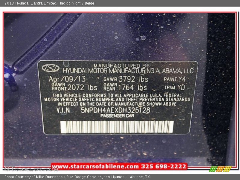 Indigo Night / Beige 2013 Hyundai Elantra Limited