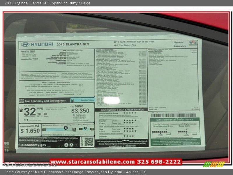 Sparkling Ruby / Beige 2013 Hyundai Elantra GLS