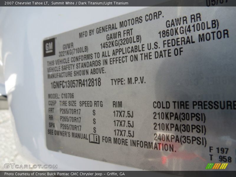 Summit White / Dark Titanium/Light Titanium 2007 Chevrolet Tahoe LT