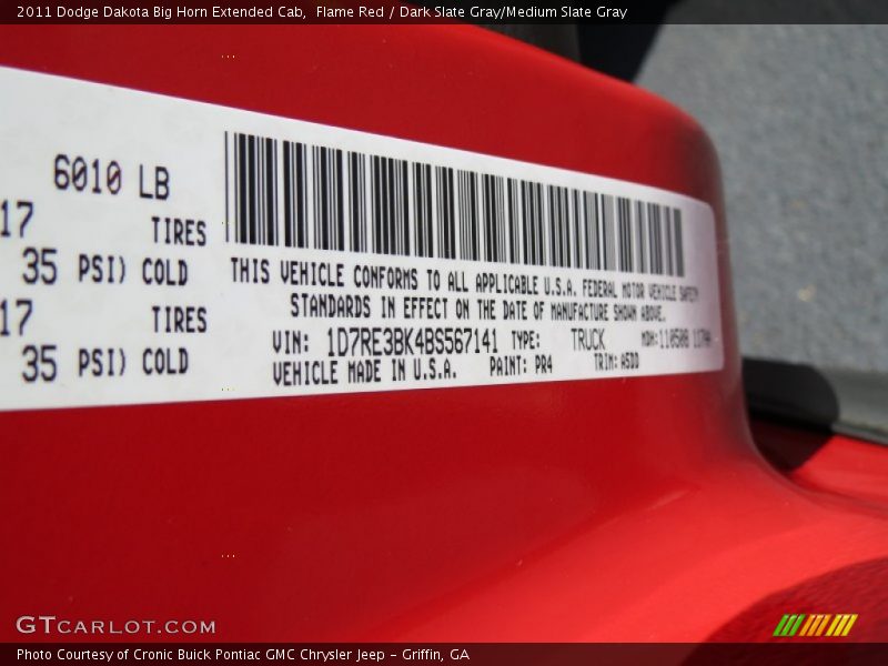 Flame Red / Dark Slate Gray/Medium Slate Gray 2011 Dodge Dakota Big Horn Extended Cab