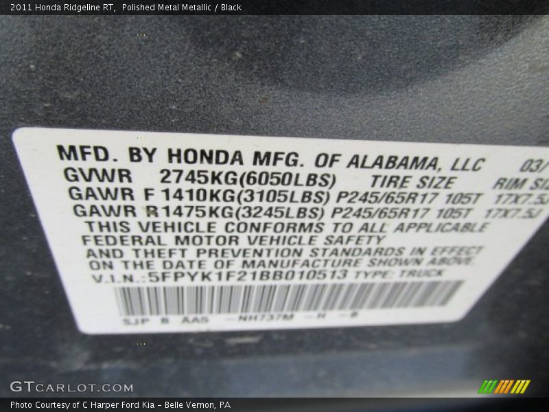 Polished Metal Metallic / Black 2011 Honda Ridgeline RT