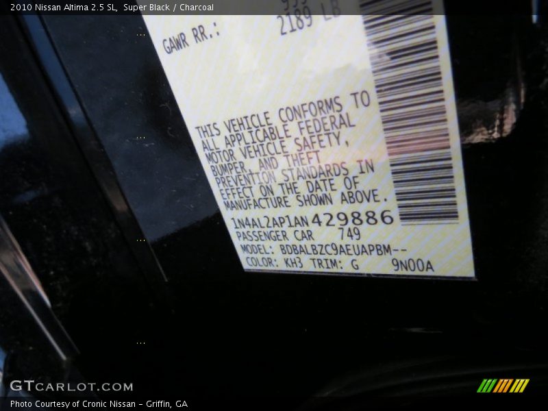 Super Black / Charcoal 2010 Nissan Altima 2.5 SL