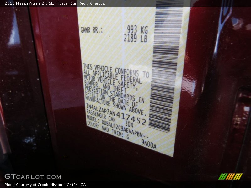 Tuscan Sun Red / Charcoal 2010 Nissan Altima 2.5 SL