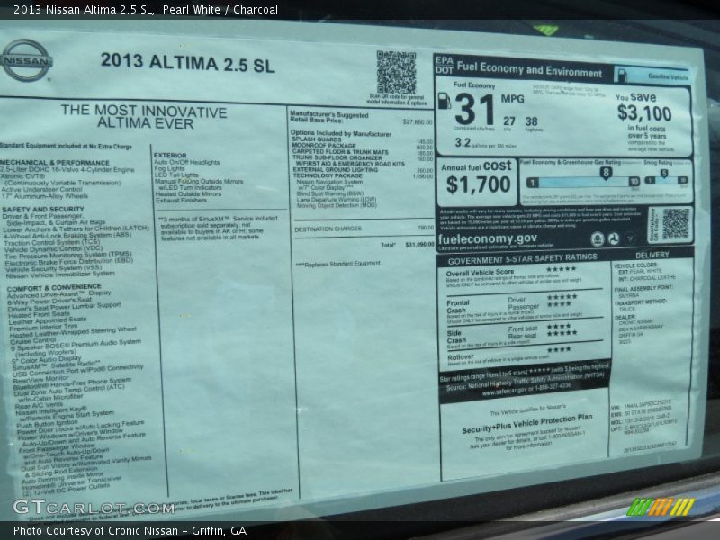 Pearl White / Charcoal 2013 Nissan Altima 2.5 SL