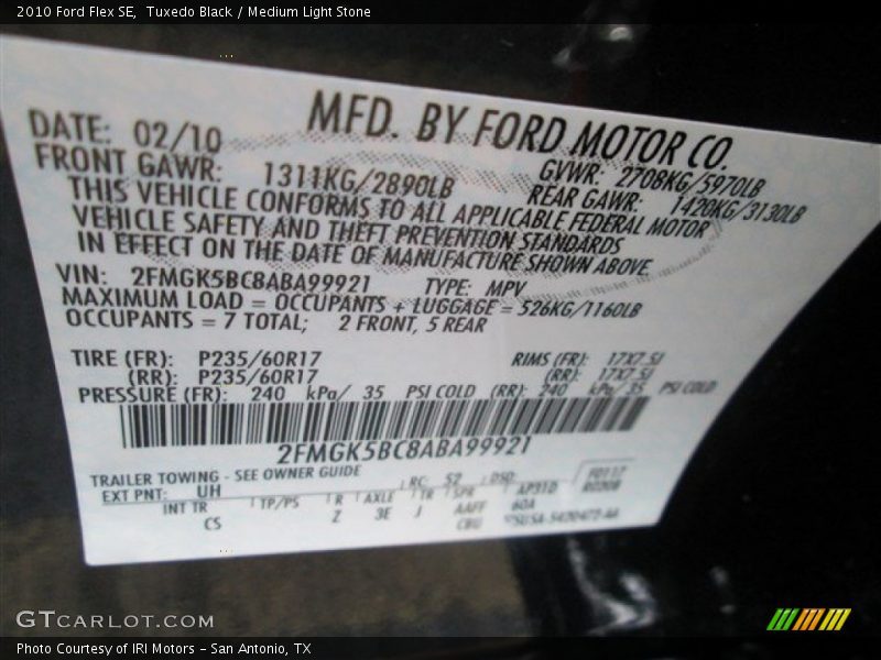 Tuxedo Black / Medium Light Stone 2010 Ford Flex SE