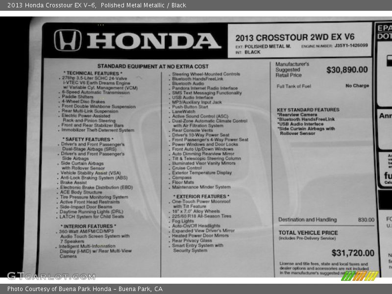 Polished Metal Metallic / Black 2013 Honda Crosstour EX V-6