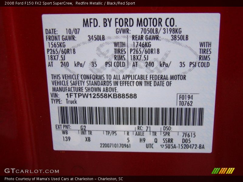 Redfire Metallic / Black/Red Sport 2008 Ford F150 FX2 Sport SuperCrew
