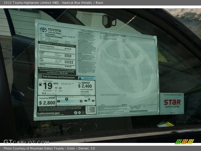 Nautical Blue Metallic / Black 2013 Toyota Highlander Limited 4WD