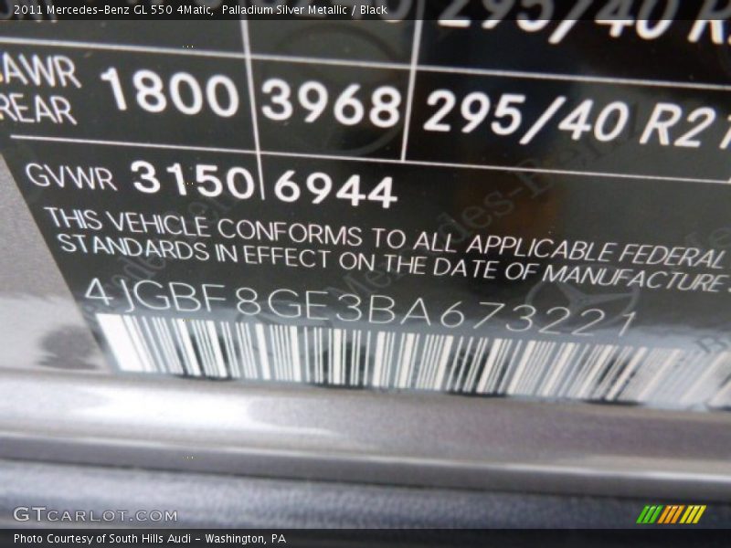 Palladium Silver Metallic / Black 2011 Mercedes-Benz GL 550 4Matic