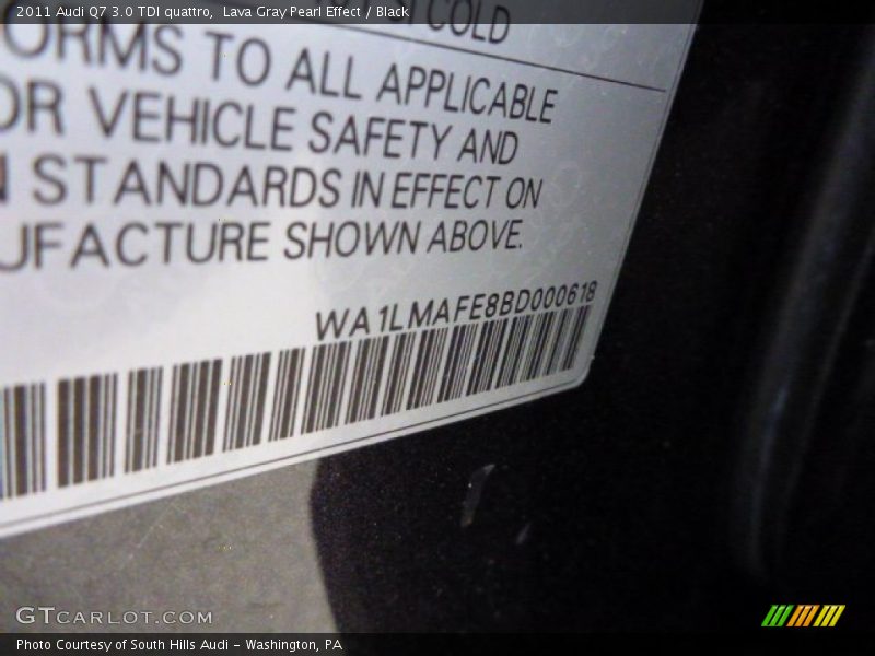 Lava Gray Pearl Effect / Black 2011 Audi Q7 3.0 TDI quattro