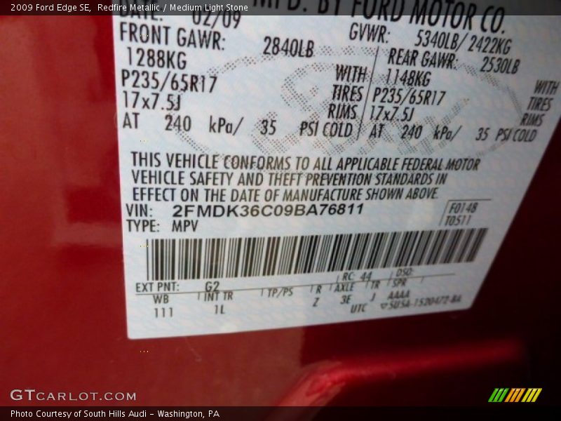 Redfire Metallic / Medium Light Stone 2009 Ford Edge SE