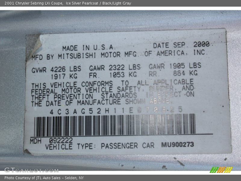 Ice Silver Pearlcoat / Black/Light Gray 2001 Chrysler Sebring LXi Coupe