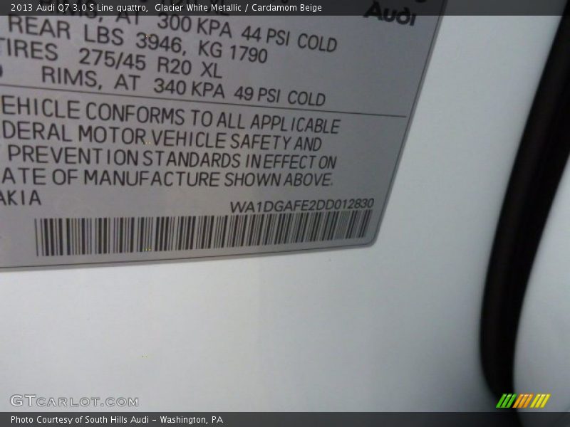 Glacier White Metallic / Cardamom Beige 2013 Audi Q7 3.0 S Line quattro