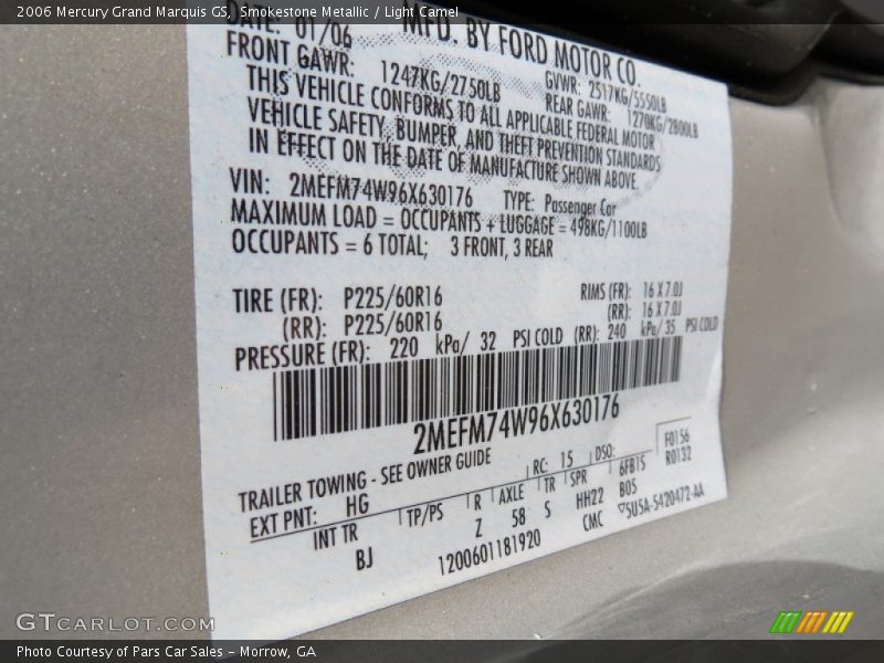 2006 Grand Marquis GS Smokestone Metallic Color Code HG