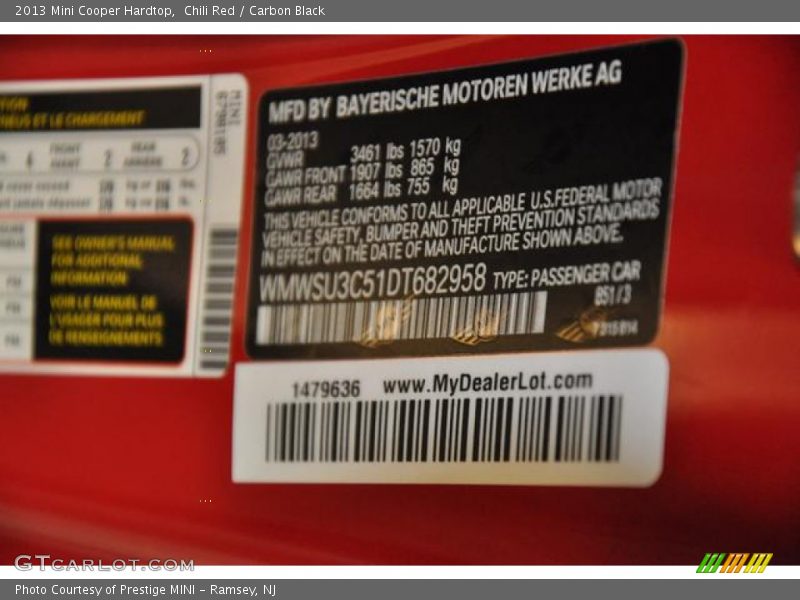 Chili Red / Carbon Black 2013 Mini Cooper Hardtop