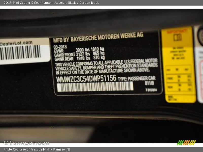 Absolute Black / Carbon Black 2013 Mini Cooper S Countryman