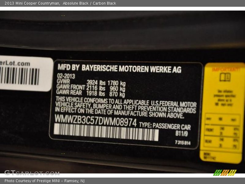 Absolute Black / Carbon Black 2013 Mini Cooper Countryman