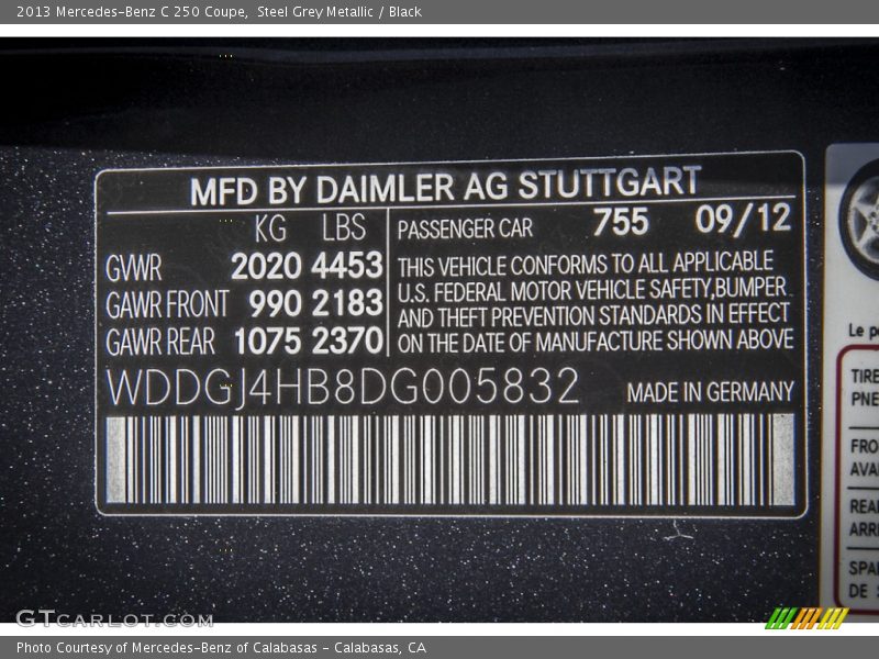 2013 C 250 Coupe Steel Grey Metallic Color Code 755