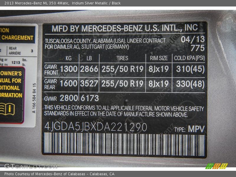Iridium Silver Metallic / Black 2013 Mercedes-Benz ML 350 4Matic