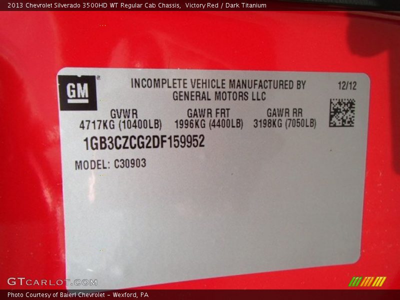 Victory Red / Dark Titanium 2013 Chevrolet Silverado 3500HD WT Regular Cab Chassis