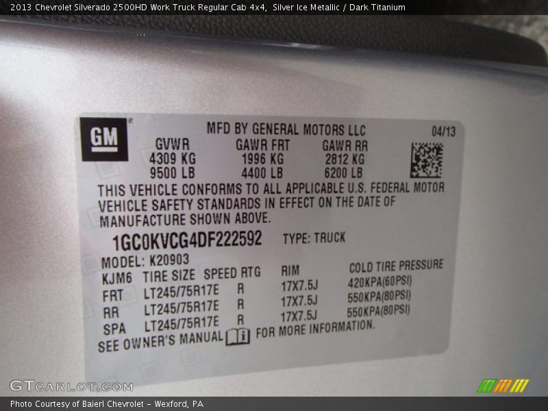 Silver Ice Metallic / Dark Titanium 2013 Chevrolet Silverado 2500HD Work Truck Regular Cab 4x4