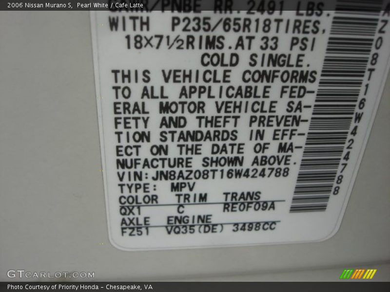 Pearl White / Cafe Latte 2006 Nissan Murano S