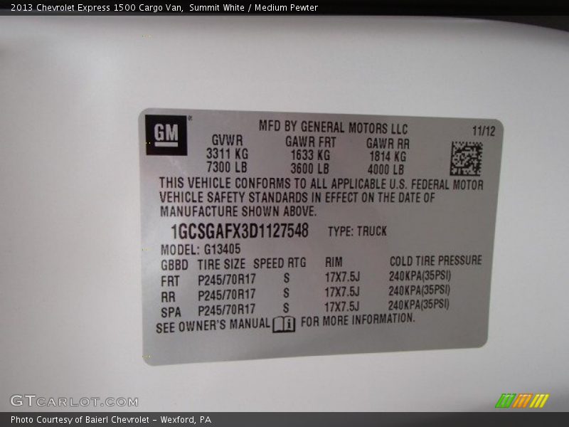 Summit White / Medium Pewter 2013 Chevrolet Express 1500 Cargo Van