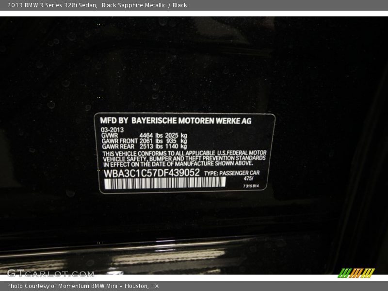 2013 3 Series 328i Sedan Black Sapphire Metallic Color Code 475