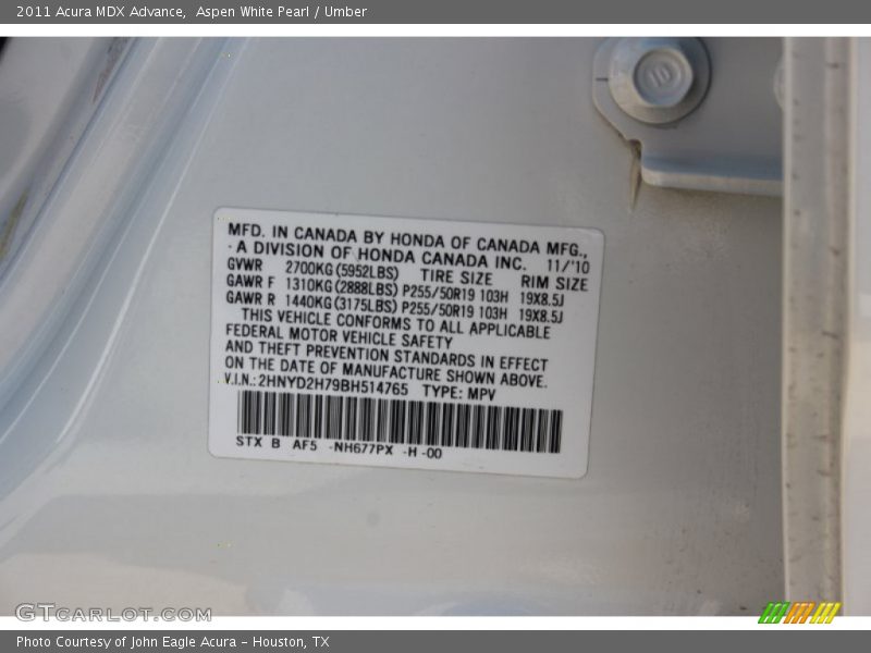 Aspen White Pearl / Umber 2011 Acura MDX Advance