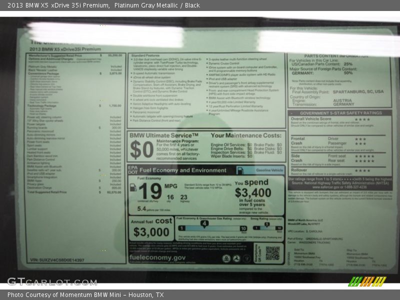  2013 X5 xDrive 35i Premium Window Sticker