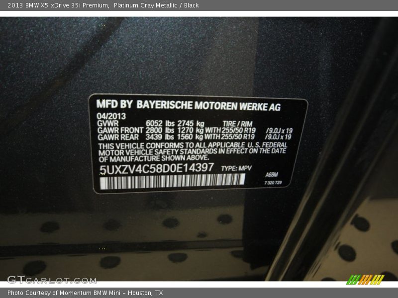 Platinum Gray Metallic / Black 2013 BMW X5 xDrive 35i Premium