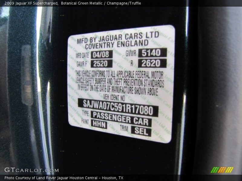 2009 XF Supercharged Botanical Green Metallic Color Code HHN