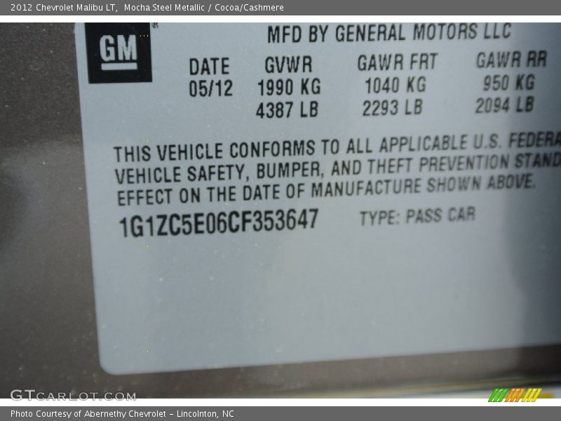 Mocha Steel Metallic / Cocoa/Cashmere 2012 Chevrolet Malibu LT