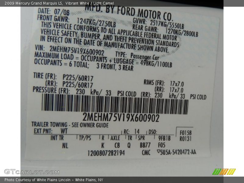 Vibrant White / Light Camel 2009 Mercury Grand Marquis LS