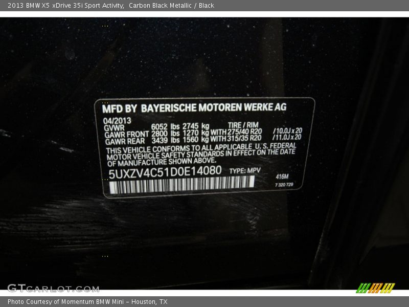 2013 X5 xDrive 35i Sport Activity Carbon Black Metallic Color Code 416