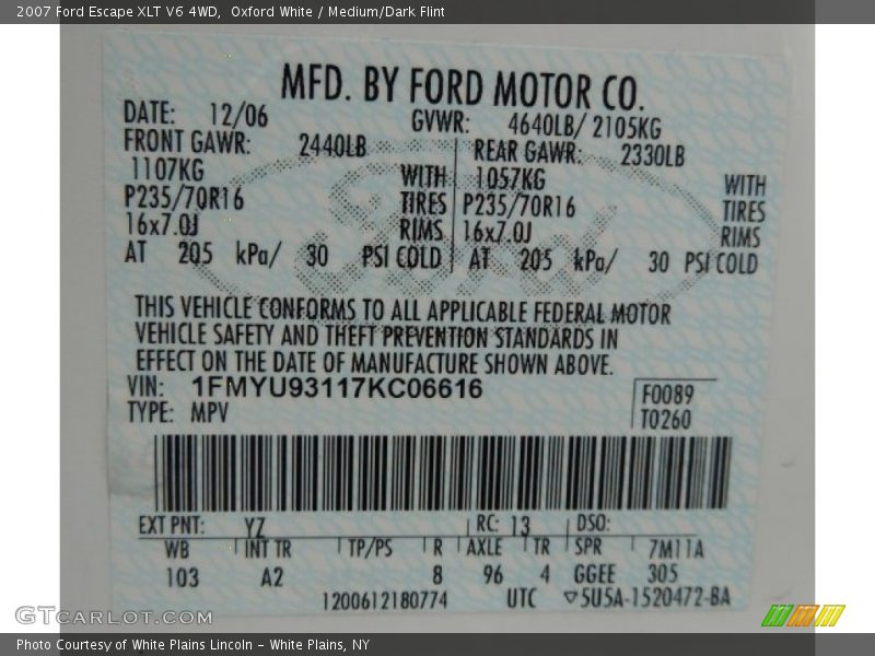 Oxford White / Medium/Dark Flint 2007 Ford Escape XLT V6 4WD