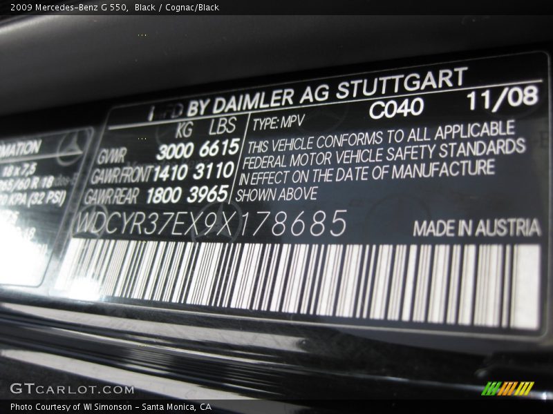 2009 G 550 Black Color Code 040