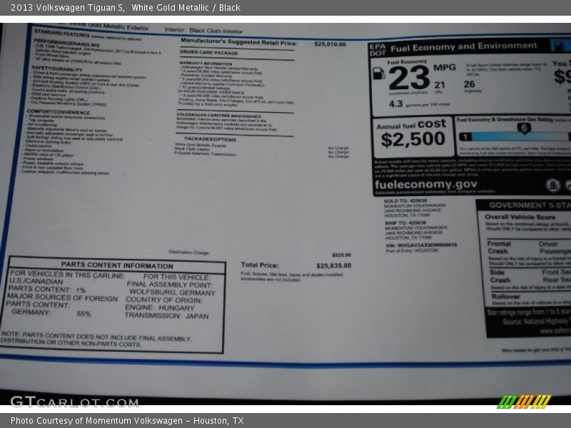 White Gold Metallic / Black 2013 Volkswagen Tiguan S