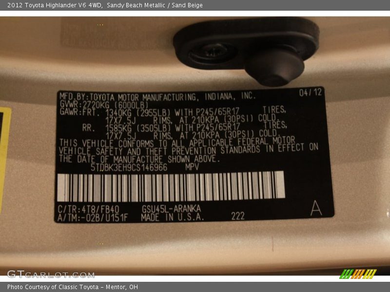 Sandy Beach Metallic / Sand Beige 2012 Toyota Highlander V6 4WD