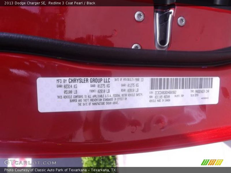 Redline 3 Coat Pearl / Black 2013 Dodge Charger SE