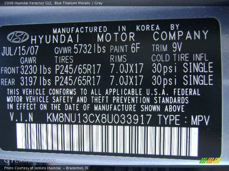 Blue Titanium Metallic / Gray 2008 Hyundai Veracruz GLS