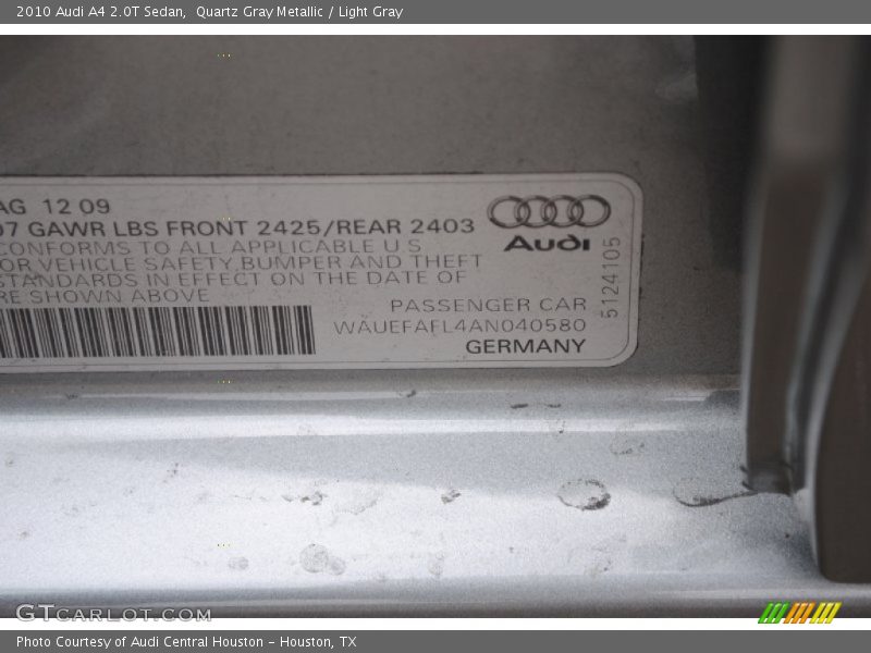 Quartz Gray Metallic / Light Gray 2010 Audi A4 2.0T Sedan