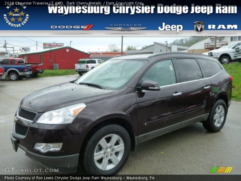 Dark Cherry Metallic / Dark Gray/Light Gray 2010 Chevrolet Traverse LT AWD