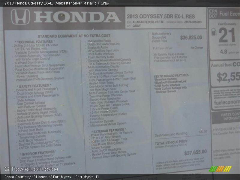 Alabaster Silver Metallic / Gray 2013 Honda Odyssey EX-L