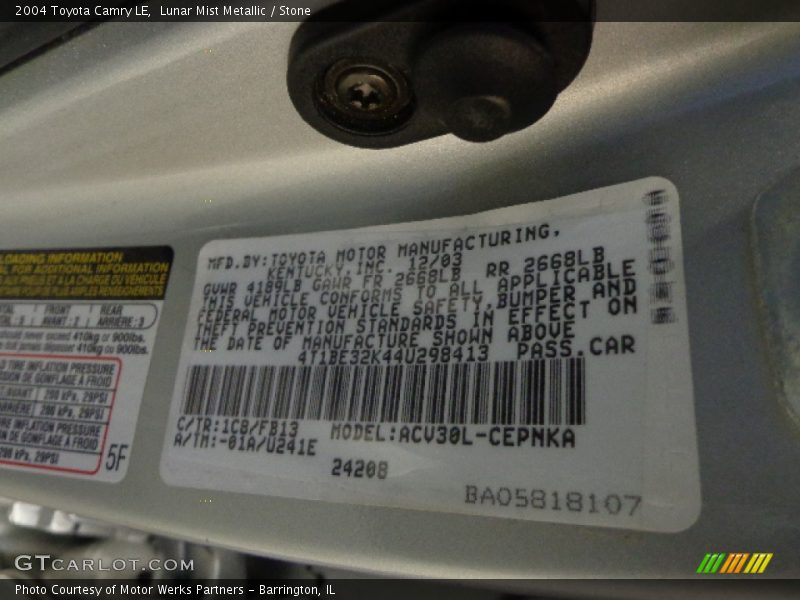Lunar Mist Metallic / Stone 2004 Toyota Camry LE