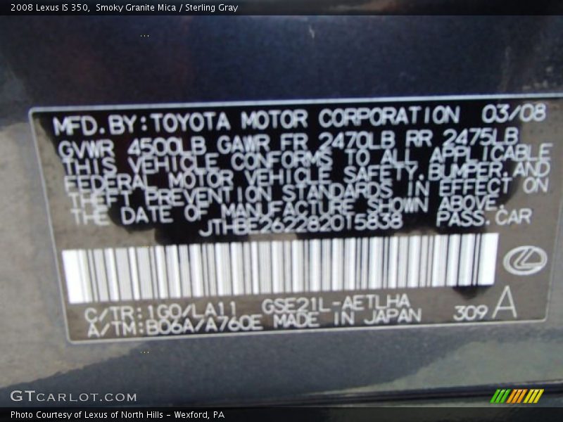 Smoky Granite Mica / Sterling Gray 2008 Lexus IS 350
