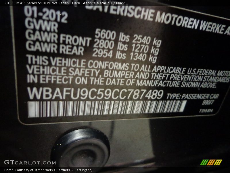 Dark Graphite Metallic II / Black 2012 BMW 5 Series 550i xDrive Sedan
